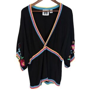 Vintage Storybook Knits Beaded Needlepoint Batwing Sweater 1X Rare
